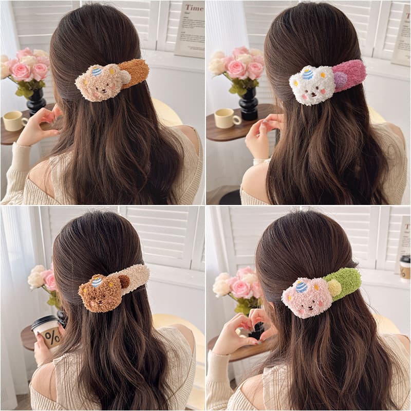 Kẹp tóc mỏ vịt gấu bông dễ thương cho nữ, loại lớn, kẹp sau đầu, kẹp lông mềm, phụ kiện tóc xinh T370