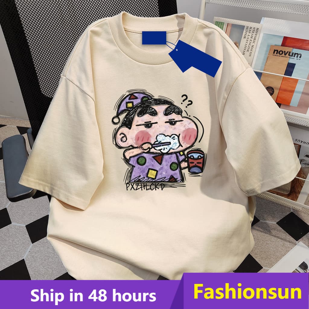 [Fashionsun] Áo thun S-8XL Phim hoạt hình Nhật Bản Anime Crayon Shin chan Chải răng Họa tiết in áo thun cotton Nữ Unisex Quá khổ Plus Size Áo thun hợp thời trang