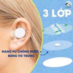 Miếng dán bịt tai chống nước cho bé đi tắm/đi bơi dùng 1 lần có màng PU siêu mỏng, có bông thấm nước [Set 20c có bông] 2