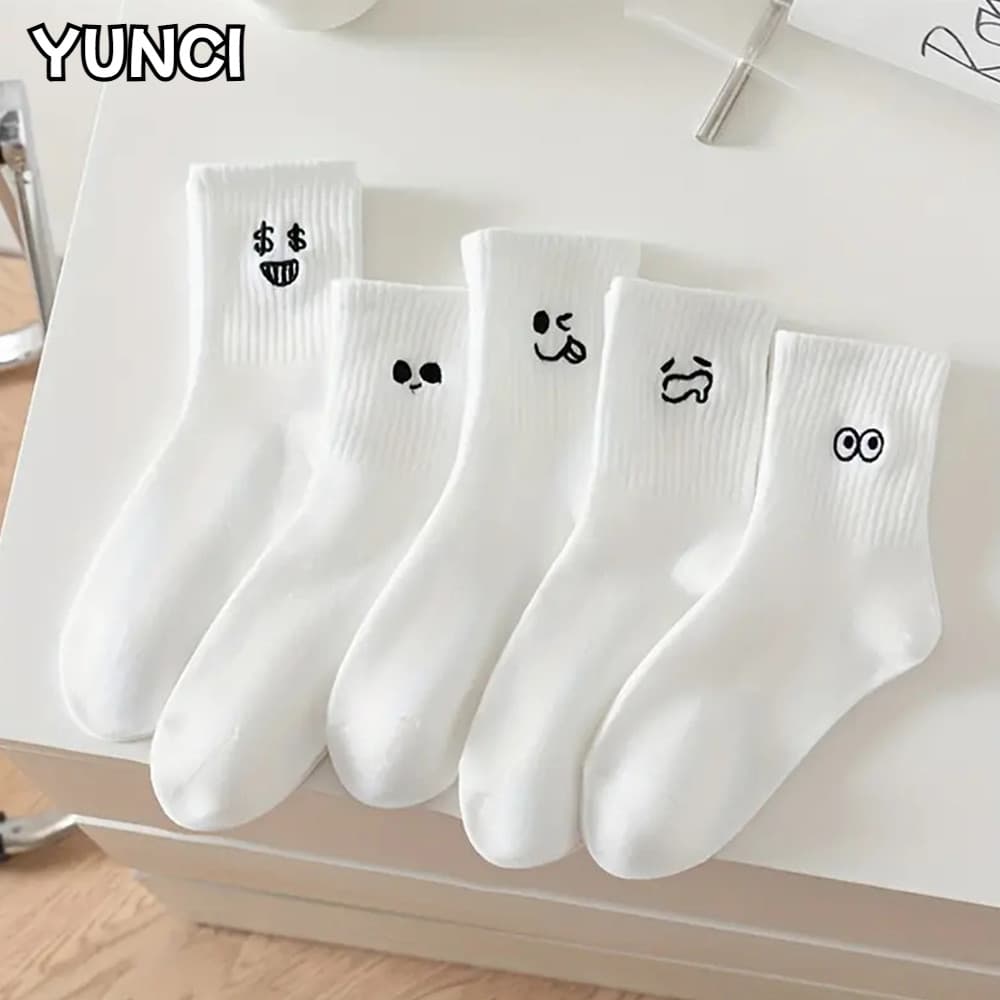 Tất, Vớ Trắng Cổ Trung Họa Tiết Biểu Cảm Hoạt Hình Dễ Thương Dành Cho Nữ tt39 LILIRIA