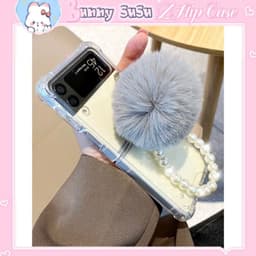 [CÓ SẴN] Ốp chống sốc Samsung Z Flip 3 - Z Flip4 - ZFlip3 - Flip4 5G dây ngọc sang trọng và pompom mềm mịn dễ thương 2
