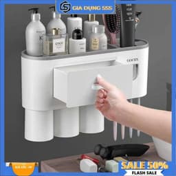 Bộ Nhả Kem Đánh Răng Tự Động GOCHY 2 Cốc, 2 Nhả Kem Dán Tường Tiện Lợi (Tặng Kèm Miếng Dán) 5