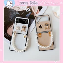 [CÓ SẴN] Ốp Samsung Z Flip 4 - ZFlip 3 - ZFlip3 - Z Flip4 5G phủ da ánh nhũ charm đính đá sang trọng kèm dây dễ thương 2