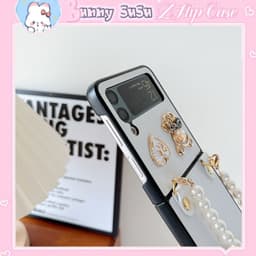 [CÓ SẴN] Ốp Samsung Z Flip 4 - ZFlip 3 - ZFlip3 - Z Flip4 5G phủ da ánh nhũ charm đính đá sang trọng kèm dây dễ thương 5