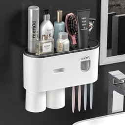 Bộ Nhả Kem Đánh Răng Tự Động GOCHY 2 Cốc, 2 Nhả Kem Dán Tường Tiện Lợi (Tặng Kèm Miếng Dán) 2
