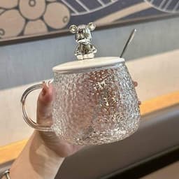 Cốc thủy tinh nắp gấu 350ml kèm muỗng, chịu nhiệt, gọn nhẹ đáng yêu, sang chảnh 5