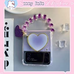 [CÓ SẴN] Ốp chống sốc Samsung Z Flip 3 - ZFlip 3 - ZFlip3 - Flip3 5G tim tím ombre viền vàng kèm dây tim đáng yêu 3