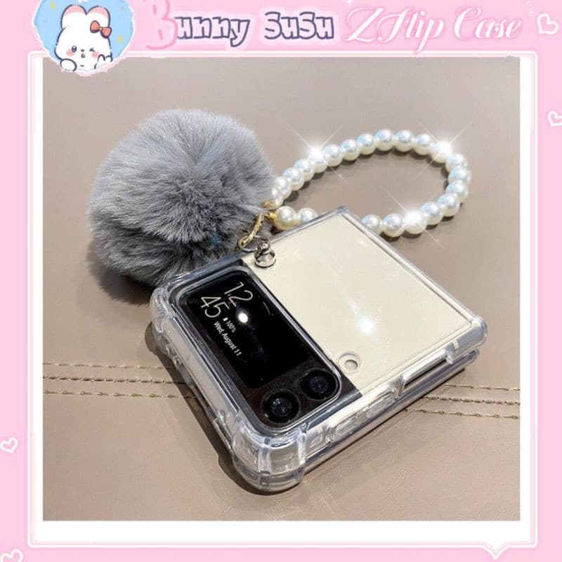 [CÓ SẴN] Ốp chống sốc Samsung Z Flip 3 - Z Flip4 - ZFlip3 - Flip4 5G dây ngọc sang trọng và pompom mềm mịn dễ thương