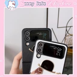 [CÓ SẴN] Ốp Samsung Z Flip 4 - Z Flip 3 - Z Flip3 - Flip4 5G phủ da charm râu dễ thương kèm dây đeo tay cá tính 7