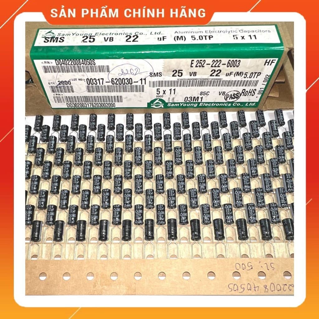 [ 30 con ]  TỤ HOÁ 25V 22UF 25V , 25V22UF , 22UF25V ( size 5x11mm )  HÃNG SAMYOUNG