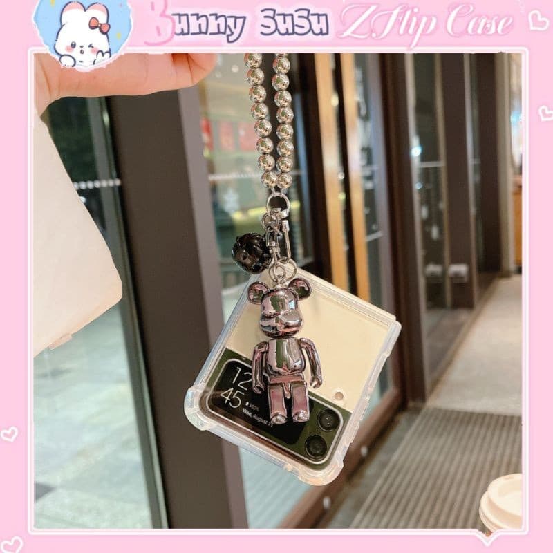 [CÓ SẴN] Ốp chống sốc Samsung Z Flip 3 - ZFlip 3 - ZFlip3 - Flip3 5G gấu bạc nhỏ kèm dây bearbrick sang trọng cá tính