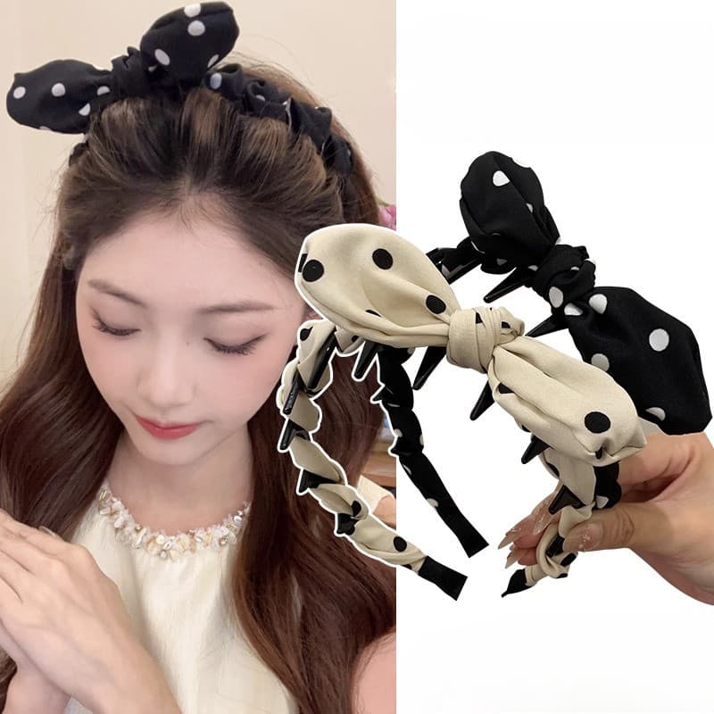 Bow Polka Dot Headband Nữ High Skull Top Mũ chống trượt