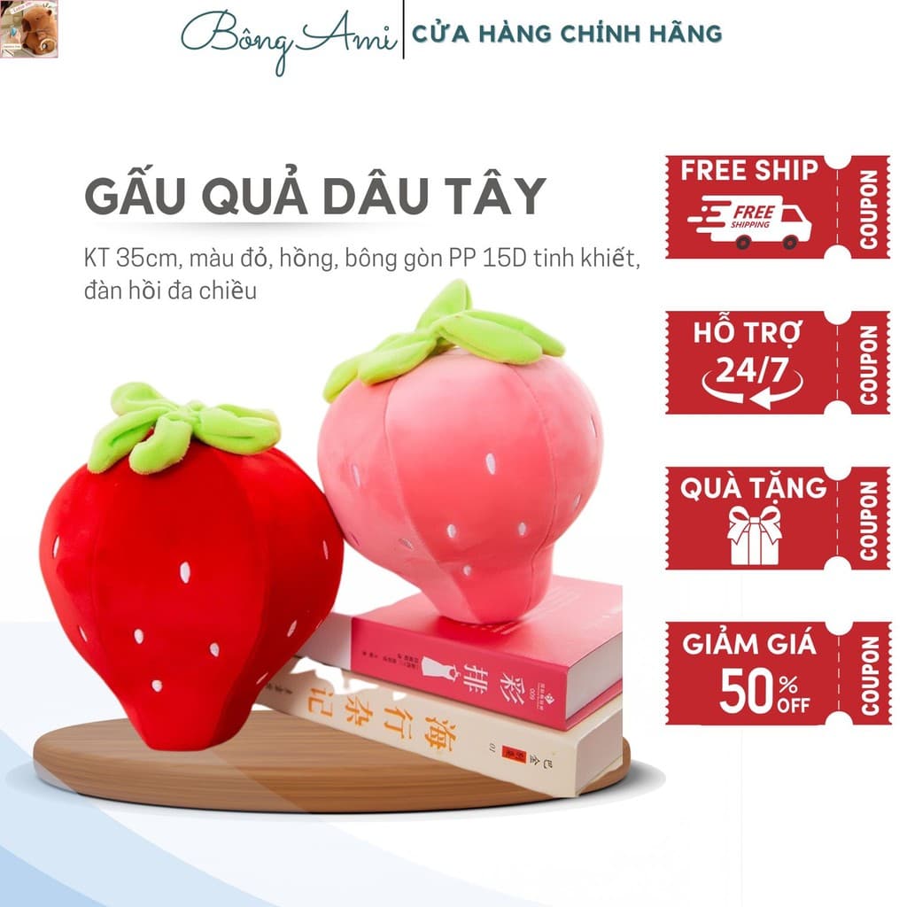 Gấu bông quả dâu tây, hàng cao cấp siêu mềm mịn kt 35cm