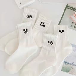 Combo 5- 10 Đôi Tất Trắng In Hình Icon Cảm Xúc Chất Liệu Cotton Mềm Mại Thấm Hút Mồ Hôi Tốt Phong Cách Trẻ Trung 8
