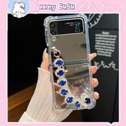 [CÓ SẴN] Ốp Z Flip 8 - ZFlip 7 - Flip6 - Flip5 5G tráng gương kèm dây đeo đính đá lấp lánh xanh coban siêu sang trọng 1