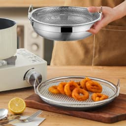 Khay lọc dầu SDFG, Chảo nhỏ giọt Tempura chống rỉ tròn, Tiện ích nhà bếp Lưới thép không gỉ có tay cầm Giỏ đựng nồi chiên không khí Trái cây 4