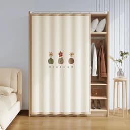 Rèm che đồ lặt vặt tủ quần áo đơn giản, rèm trượt đường ray tự dính, rèm cửa không đục lỗ, che giấu độ xấu, chống bụi, chống dầu, dễ tháo rời và giặt 8