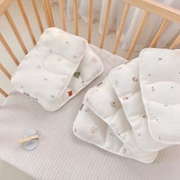 Gối Lõm Mặt Lụa Cotton Việt Nam Họa Tiết Pastel Cao Cấp, Êm Ái Chống Mép, Bẹp Đầu Cho Bé 1