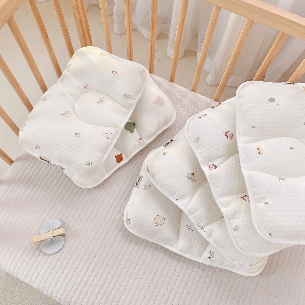 Gối Lõm Mặt Lụa Cotton Việt Nam Họa Tiết Pastel Cao Cấp, Êm Ái Chống Mép, Bẹp Đầu Cho Bé