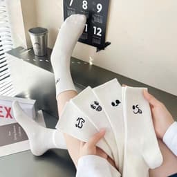 Combo 5- 10 Đôi Tất Trắng In Hình Icon Cảm Xúc Chất Liệu Cotton Mềm Mại Thấm Hút Mồ Hôi Tốt Phong Cách Trẻ Trung 4