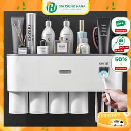 Bộ Nhả Kem Đánh Răng Tự Động GOCHY 2 Cốc, 2 Nhả Kem Dán Tường Tiện Lợi (Tặng Kèm Miếng Dán) 1
