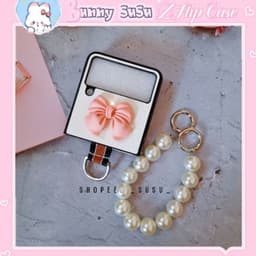 Z Flip 3 - ZFlip3 - Z Flip3 - Flip3 5G vân da charm nơ cute ring đeo giữa kèm dây ngọc 3