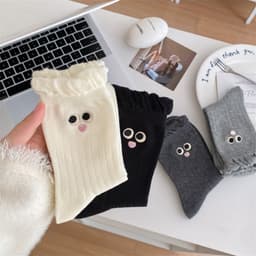 T40 SET 10 Tất Nữ Hàn Quốc Đôi Mắt Dễ Thương Kiểu Dáng Hoạt Hình, Chất Cotton Thu Đông 4