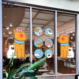 Pet Shop Miếng Dán Cửa Kính Dán Tĩnh Điện Dán Cửa Sổ Hoạt Hình Thú Cưng Chải Lông Trang Trí Cửa Hàng Keo Có Thể Tháo Rời 2