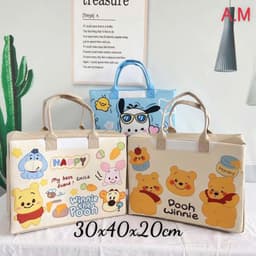 Túi du lịch hoạt hình nỉ Hoạ Tiết Hoạt Hình Gấu Poohh Túi đựng hành lý đi chơi dung  tích lớn mẫu mới free ship 1