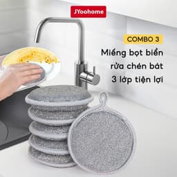 COMBO 3 Miếng Bọt Biển Rửa Chén Bát 3 Lớp JYoohome Giẻ Rửa Bát Đĩa Đũa Cọ Xoong Nồi Đa Năng Tạo Bọt 1