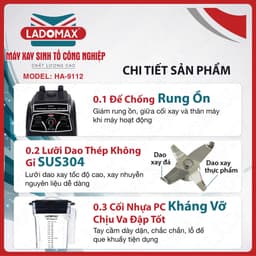 Máy xay sinh tố công nghiệp 1860W Ladomax HA-9112 xay đá, rau má, sinh tố chuyên quán, moto 9535, bảo hành 2 nămd 6