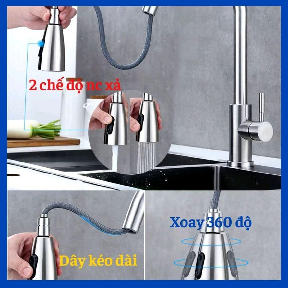 Vòi Rút Dùng Cho Chậu Rửa Bát. Giúp Dễ Dàng Vệ Sinh Chậu Và Tiện Lợi. Chất Liệu Lõi Đồng Cao Cấp, Có 2 Đường Nóng, Lạnh