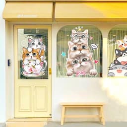 Dễ Thương Họa Tiết Mèo Dán Thú Cưng Cửa Hàng Trà Sữa Cửa Hàng Tiệm Bánh Cửa Sổ Kính Dán Tường Dán 4