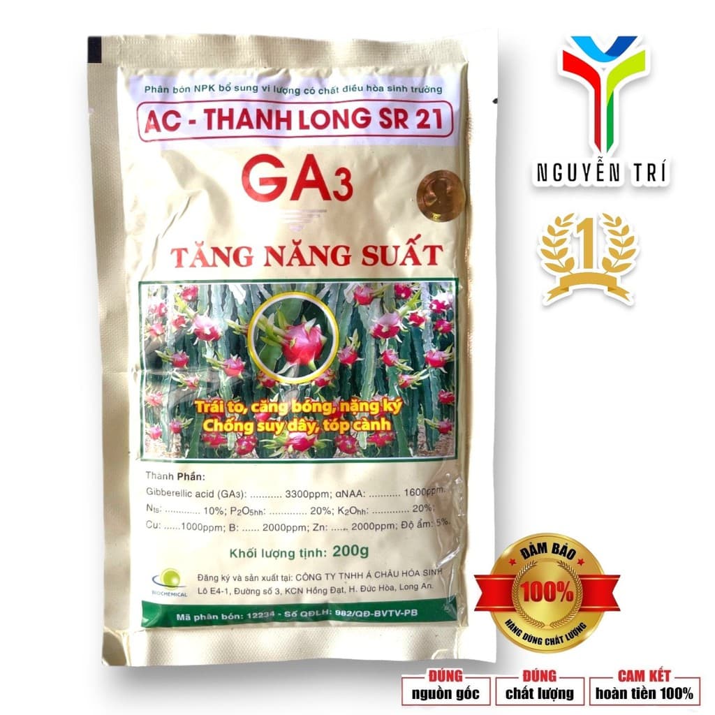 Phân Bón Lá AC - Thanh Long SR 21 (Gói 200g) - Giúp Trái To, Nặng Ký, Bóng Đẹp, Chống Suy Dây