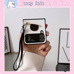 [CÓ SẴN] Ốp Samsung Z Flip 4 - Z Flip 3 - Z Flip3 - Flip4 5G phủ da charm râu dễ thương kèm dây đeo tay cá tính 3