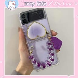 [CÓ SẴN] Ốp chống sốc Samsung Z Flip 3 - ZFlip 3 - ZFlip3 - Flip3 5G tim tím ombre viền vàng kèm dây tim đáng yêu 8