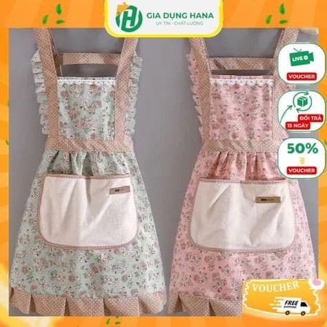 Tạp dề nấu ăn công chúa siêu xinh, tạp dề nữ phong cách Vintage thắt lưng thoáng khí_M130