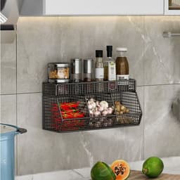 Kệ Inox 3 Ngăn 2 Tầng Lưới Treo Tường Nhà Bếp Và Nhà Tắm, Giỏ Đựng Đồ Lưới Tiết Kiệm Không Gian 6
