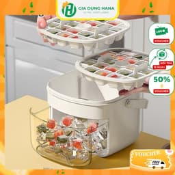 Hộp Làm Đá Viên Thông Minh 2in1, Khay Đá Tủ Lạnh Kèm Hộp Đựng Nắp Nhấn Lấy Đá Tự Động 1