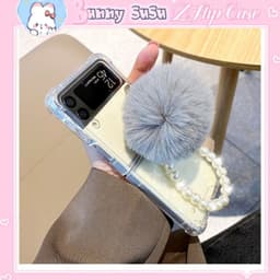 [CÓ SẴN] Ốp chống sốc Samsung Z Flip 3 - Z Flip4 - ZFlip3 - Flip4 5G dây ngọc sang trọng và pompom mềm mịn dễ thương 4