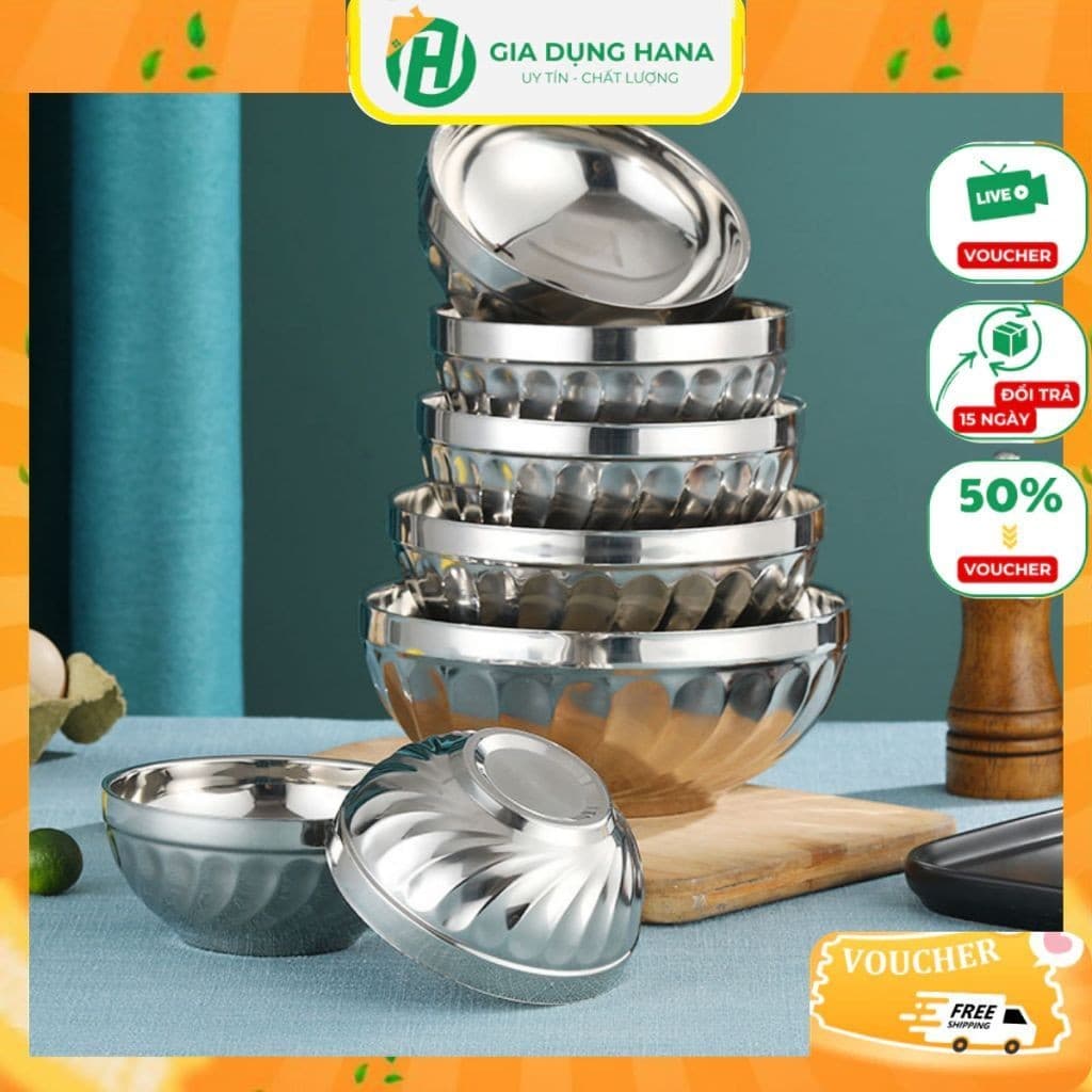 Tô bát chén inox kiểu xoắn 2 lớp cách nhiệt - nhiều size khác nhau