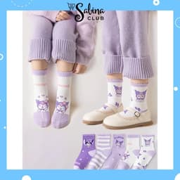 Set 5 Đôi Tất Cho Bé Gái Họa Tiết Kuromi Tím Phong Cách Hàn Siêu Hot Mẫu Mới Nhất [FREESHIP] 9