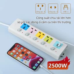 Ổ Cắm Điện USB Đa Năng Cao Cấp Chống Giật Dài 4m, 2 Cổng Cắm USB Chốt An Toàn Tiện Dụng gd1511 3