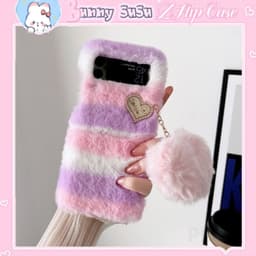 [CÓ SẴN] Ốp Samsung Z Flip 3 - ZFlip3 - Z Flip3 - Flip3 5G lông mềm mịn màu pastel ngọt ngào kèm pompom tim đính đá 5