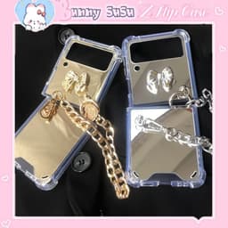 [CÓ SẴN] Ốp Samsung Z Flip 8 - Flip 7 - Flip 6 - Flip5 5G tráng gương charm nơ kèm dây đeo dễ thương 1