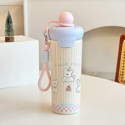 Cốc Giữ Nhiệt  Dung Tích 600ML Hoạ Tiết Mèo - Cún Dễ Thương Tặng Kèm Móc Khoá và Nút Bịt FREE SHIP 7
