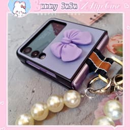 Z Flip 3 - ZFlip3 - Z Flip3 - Flip3 5G vân da charm nơ cute ring đeo giữa kèm dây ngọc 4