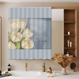 Rèm trang trí gương, Rèm ngắn tủ, chặn trượt, Kệ phòng tắm Rèm bụi, Hoa. Chặn máng xối, không dụng cụ, không khoan, có đường ray trượt. 6