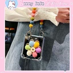 [CÓ SẴN] Kèm dây dài - Ốp Z FLIP 8 - ZFlip 5 - Z Flip 4 - Flip7 5G tráng gương dây hạt màu dễ thương kèm popsocket hoa 1
