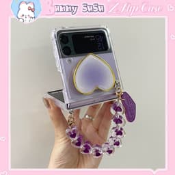 [CÓ SẴN] Ốp chống sốc Samsung Z Flip 3 - ZFlip 3 - ZFlip3 - Flip3 5G tim tím ombre viền vàng kèm dây tim đáng yêu 7